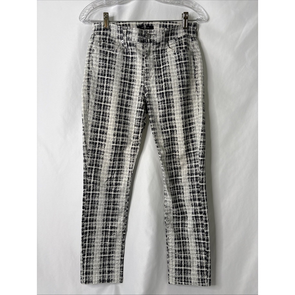 7 For All Mankind Women's‎ 27 Skinny Jeans Houndstooth Plaid Black Cream